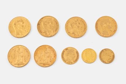 FRANCE
Lot of six 20 franc gold coins, Napoléon...