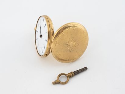 Yellow gold (750) collar watch, with guilloché...