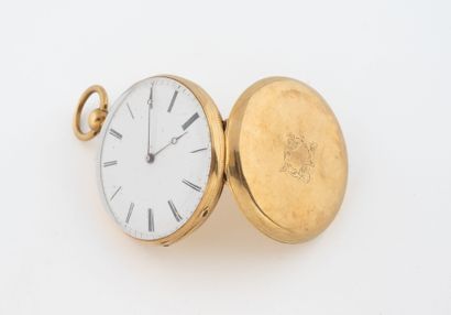 Yellow gold (750) gousset watch with guilloché...