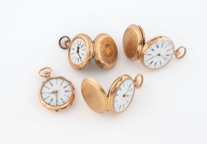 Lot of four collar watches in pink or yellow...
