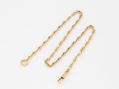 Yellow gold (750) openwork watch chain. 
Spring-ring...
