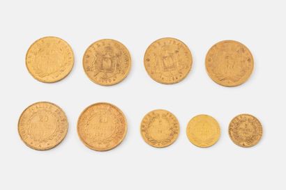 FRANCE
Lot of six 20 franc gold coins, Napoléon...