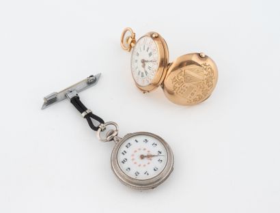 Yellow gold (750) collar watch with chased...