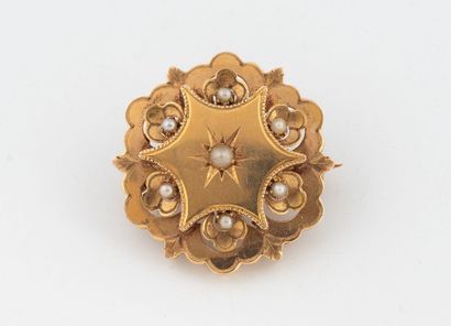Round rose gold (750) brooch in the shape...