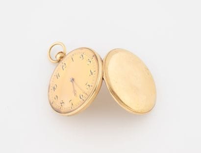Yellow gold (750) gousset watch with guilloché...