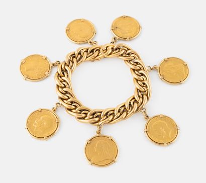 Yellow gold (750) bracelet with double interlocking...