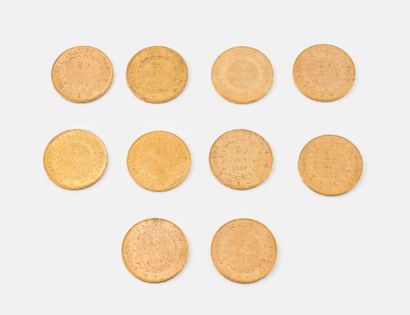 FRANCE
Lot of ten 20 franc gold coins, French...