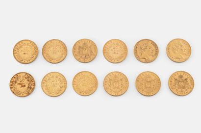 FRANCE
Lot of twelve 20 franc gold coins,...