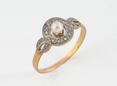 Yellow and white gold (750) ring set with...