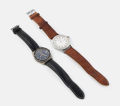 AURORE, YEMA
Set of two steel men's wristwatches...