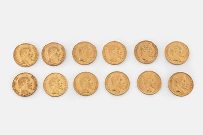 FRANCE
Lot of twelve 20 franc gold coins,...