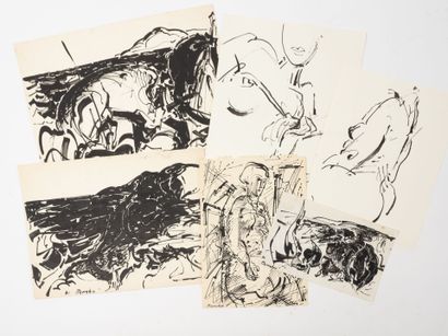 Alkis PIERRAKOS (1920-2017)
Lot of six drawings:
-Composition,...