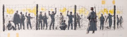 Albert BRENET (1903-2005)
Le camps de prisonniers.
Gouache...