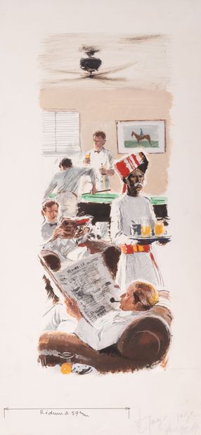 Albert BRENET (1903-2005)
La lecture au Club-House.
Gouache...