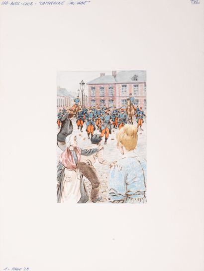 Jean Léon HUENS (1921-1982)
L'émeute.
Gouache...