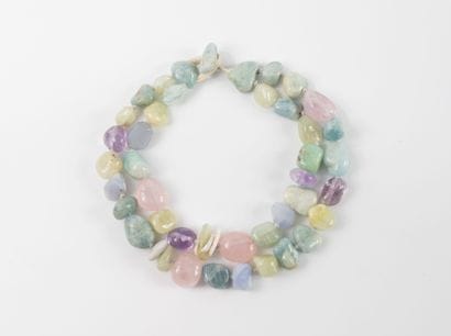 Large fancy necklace with two rows of hardstone...