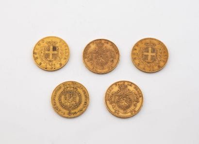 ITALY, BELGIUM
Lot of 5 gold coins including:
-...