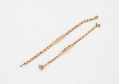 Two yellow gold (750) birth bracelets with...