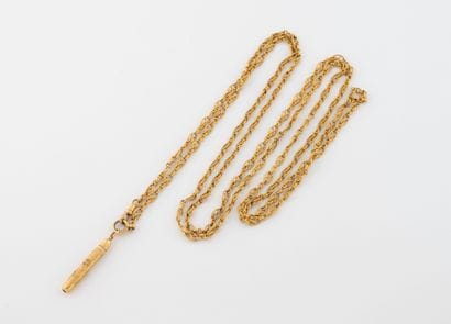Long yellow gold (750) watch chain with oval...