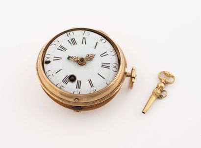 Pocket watch in yellow gold (750).
White...