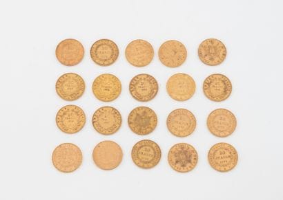 FRANCE
Lot of twenty 20 franc gold coins,...