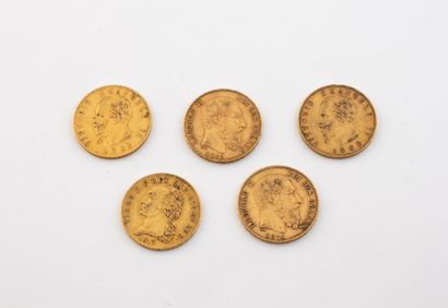 ITALY, BELGIUM
Lot of 5 gold coins including:
-...
