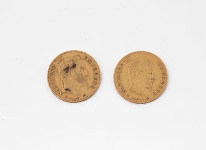 Two 10 franc gold coins, Napoleon III.
Dates:...