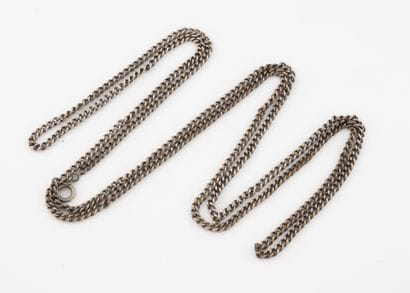 Long silver (800) watch chain with gourmette...
