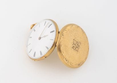 Yellow gold (750) pocket watch with engraved...
