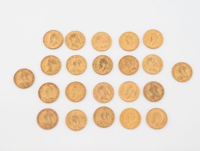 ENGLAND
Lot of 22 gold sovereigns, Victoria,...