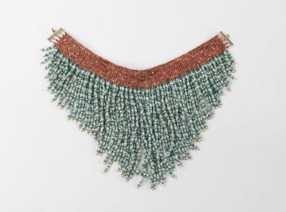 Ethnic-style fringe necklace featuring tube-shaped...