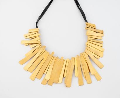 Gold-plated pectoral necklace with hammered...