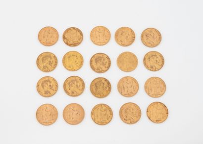 FRANCE
Lot of twenty 20 franc gold coins,...