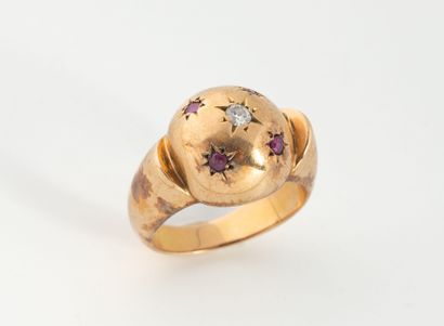 Yellow gold (750) dome ring set with a brilliant-cut...