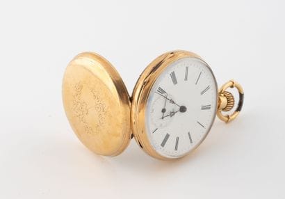 Yellow gold (750) gousset watch with case...