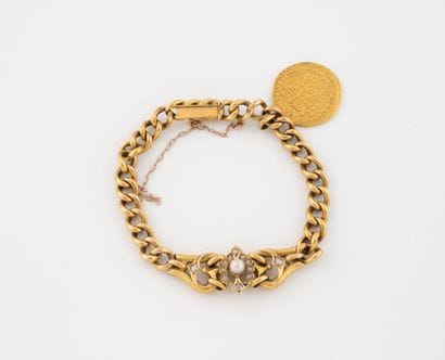 Gourmette link bracelet in yellow gold (585)...