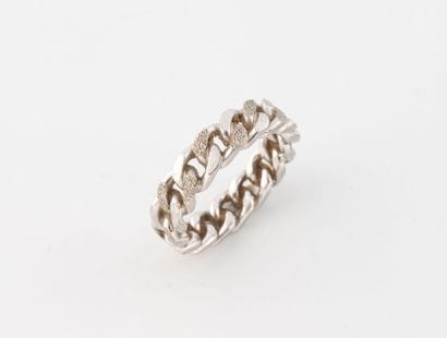 Ring in white gold (750) with gourmette links,...
