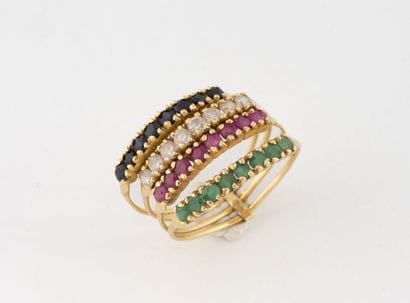 Yellow gold (750) ring composed of four rings...