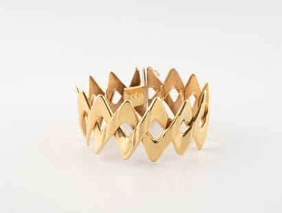 Yellow gold (585) bracelet with diamond-shaped...