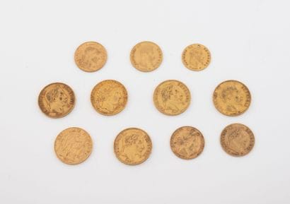 FRANCE
Lot of 11 gold coins including:
-...