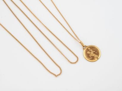 Two yellow gold (750) forçat link neck chains,...