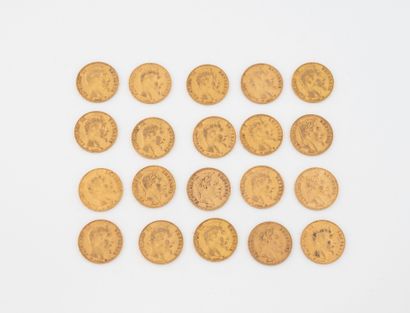 FRANCE
Lot of twenty 20 franc gold coins,...