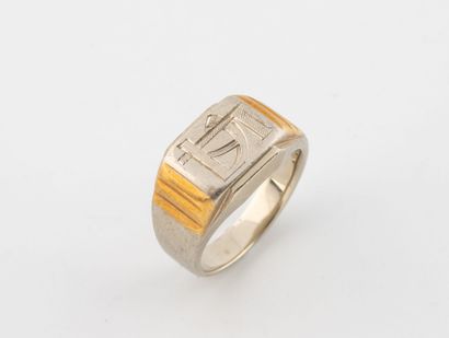 Chevalière in white and yellow gold (750)...