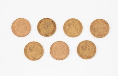 Seven 20 franc gold coins.
Dates: 1806, 1863,...