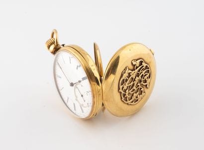 Yellow gold (750) gousset watch with foliate-decorated...