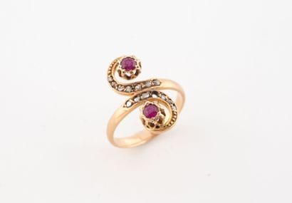 toi et moi tourbillon ring in pink gold (750)...