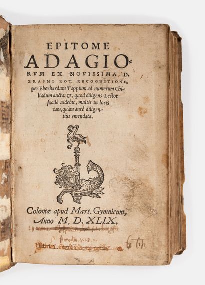 ERASME
Lot de deux volumes :
- Epitome Adagiorum...