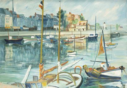 Yves LANGE (1926-2001)
Honfleur harbor.
Oil...
