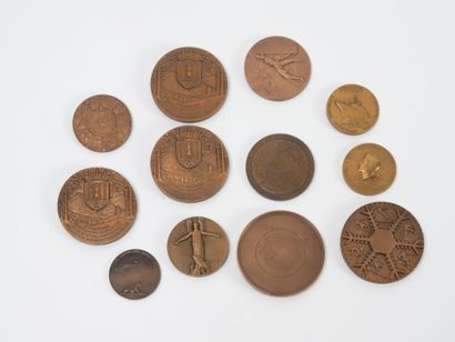 Lot de 12 médailles en bronze patiné sur...