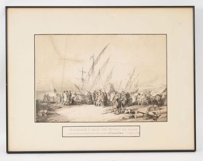 MARINE
Lot of 7 framed pieces:
- Embarkation...